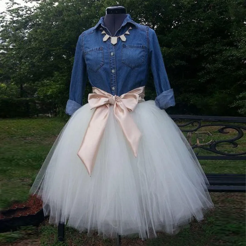 White Tulle Skirts For Women Cute Short Skirts With Champagne Ribbon Sashes  Ball Gown Midi Skirts Without Denim Shirt From Yoursexy_cute, $22.95